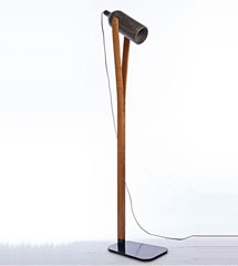 Cement shade and metal base wood floor lamp