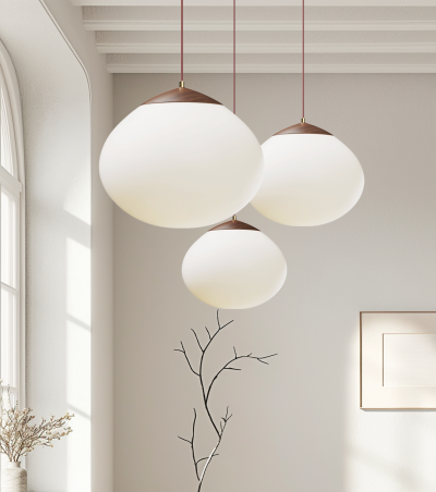 New Glass Mushroom Shade with Wood Pendant Lamp - Image 4