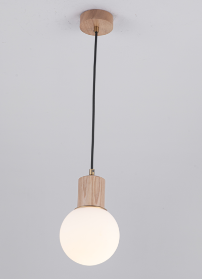 Glass Neddo Shade with Wood Pendant Lamp - Image 2