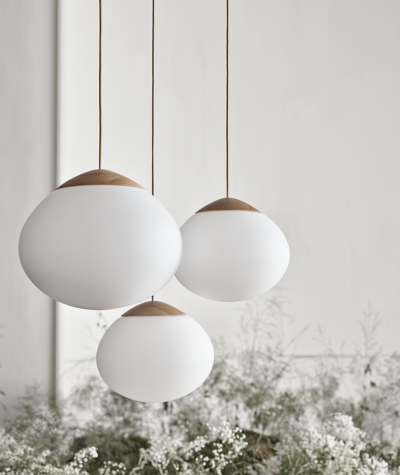 New Glass Mushroom Shade with Wood Pendant Lamp - Image 5